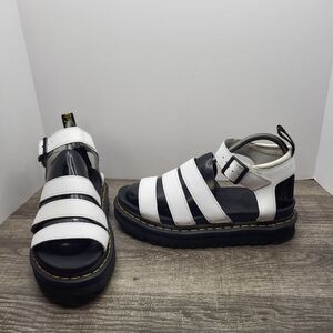 Dr. Martens Blaire White Platform Slide / Sandals 3 Straps Womens Size 8